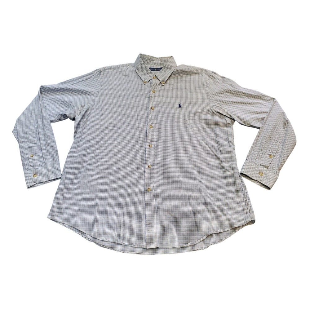 Polo Ralph Lauren Shirt Men XL Blue Brown Check Tattersall Button Down Cotton